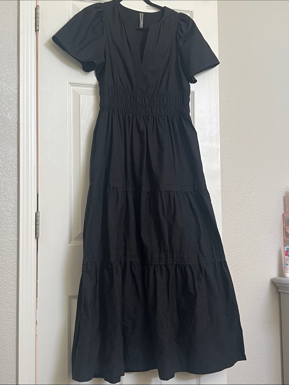 Anthro- Somerset Black Smocked Waist Maxi Dress -
